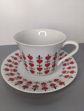 Relpo Japan 6148 Heart Pattern Teacup And Saucer Vintage 1960s Ceramic Set